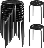 Tuanse 10 Pcs Stacking Stools Set with Metal Frame 17.72'' Portable Stackable Plastic Backless Stool with Round Top for Adult Office Home Kitchen(Black)