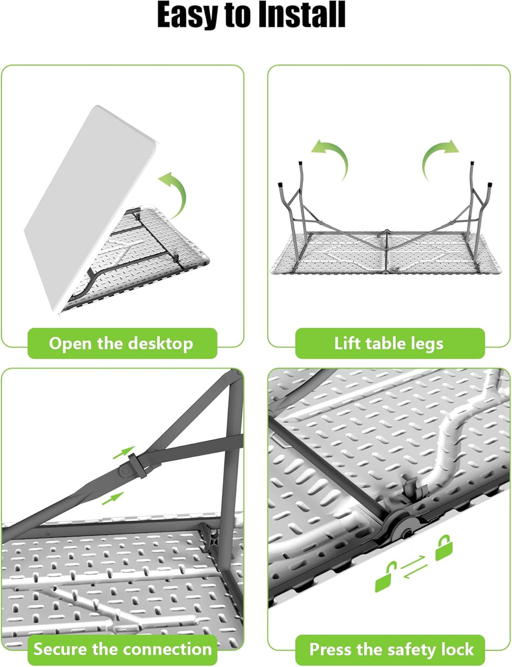Folding Table Set with 2 Benches, 6 FT Picnic Table and Bench Set, 3- Piece Foldable Camping Tables Sets for Indoor & Outdoor, Portable Plastic Tables Chairs for Party, Wedding, Event, BBQ