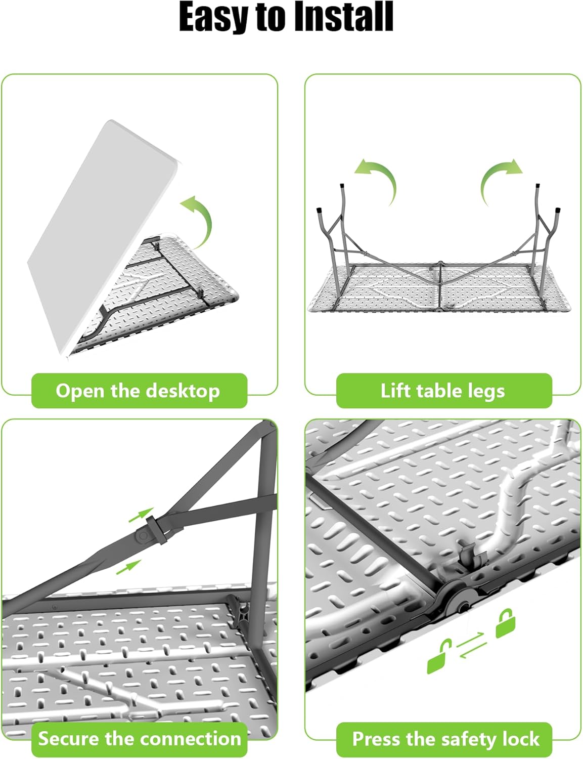 Folding Table Set with 2 Benches, 6 FT Picnic Table and Bench Set, 3- Piece Foldable Camping Tables Sets for Indoor & Outdoor, Portable Plastic Tables Chairs for Party, Wedding, Event, BBQ