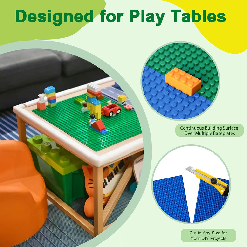 Husfunov 4 Pack Classic Baseplates, Building Plates for Building Bricks, Compatible with All Major Brands and Activity Table-Baseplate 10" x 10", Age 3 and up, Green