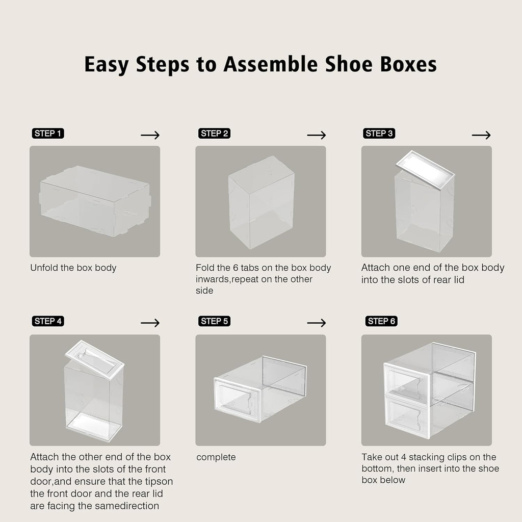SEE SPRING 12 Pack Shoe Storage Box, Clear Plastic Stackable Shoe Organizer for Closet, Space Saving Foldable Shoe Rack Sneaker Container Bin Holder
