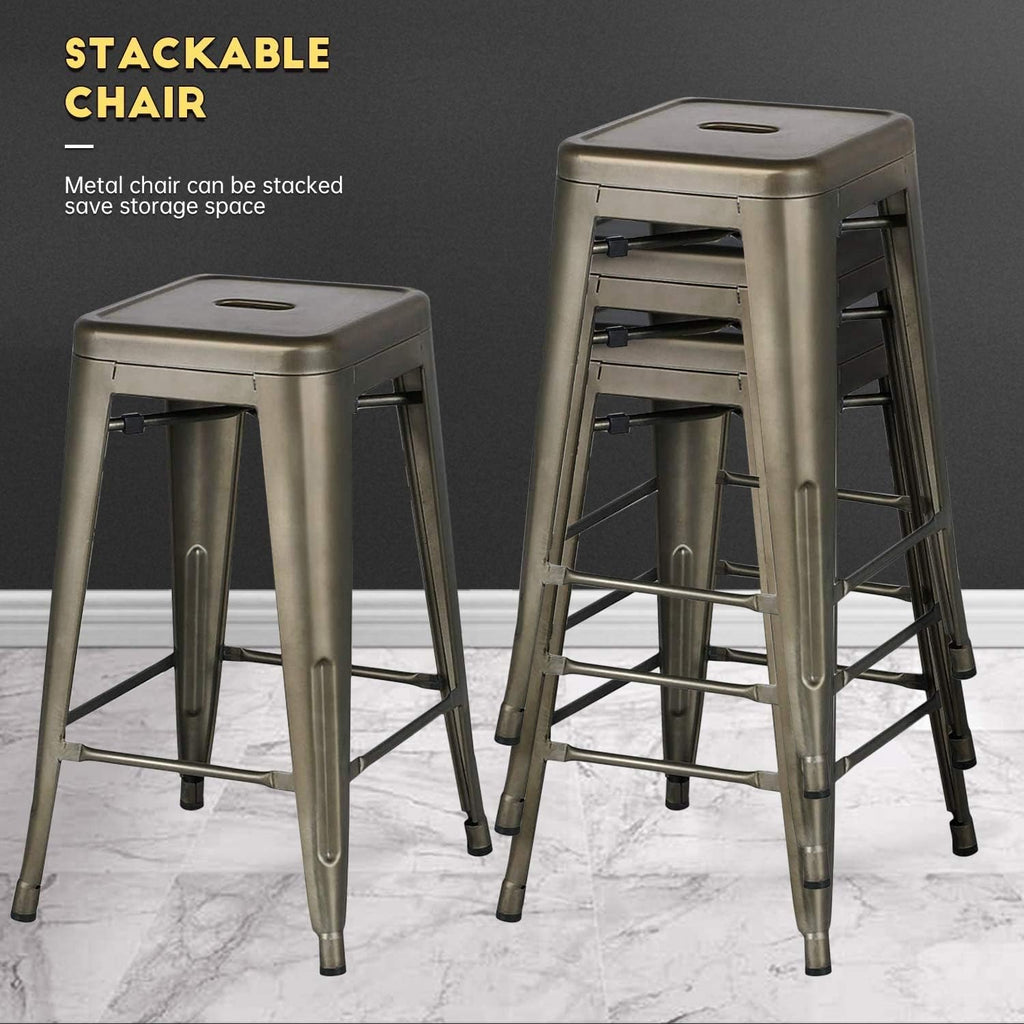 FDW Counter Height Bar Stools Set of 4 Bar Stools 30 Inches Metal Stool Patio Stool Stackable Barstools Kitchen Counter Stool Indoor/Outdoor Stool Metal Bar Stools Moden Dining Chairs, Bronze
