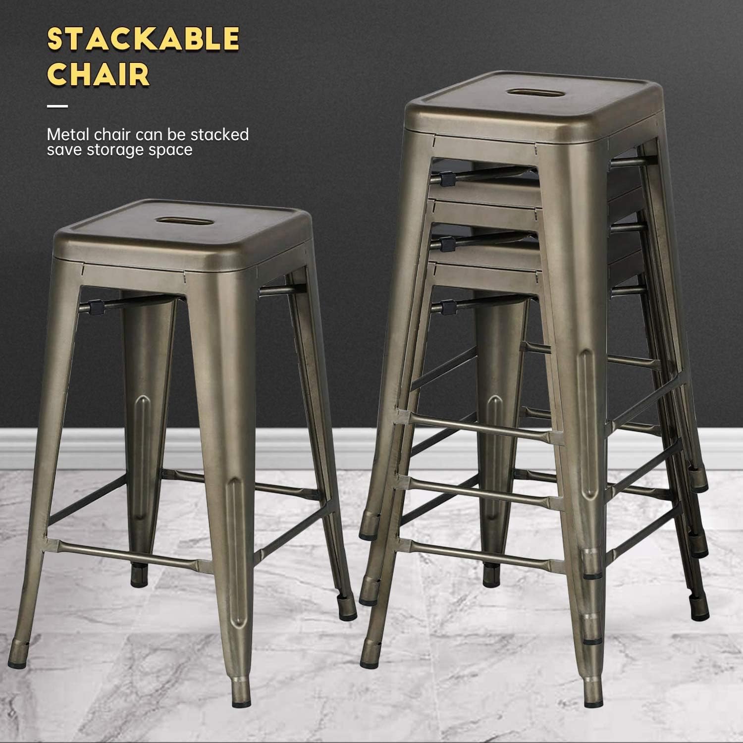FDW Counter Height Bar Stools Set of 4 Bar Stools 30 Inches Metal Stool Patio Stool Stackable Barstools Kitchen Counter Stool Indoor/Outdoor Stool Metal Bar Stools Moden Dining Chairs, Bronze