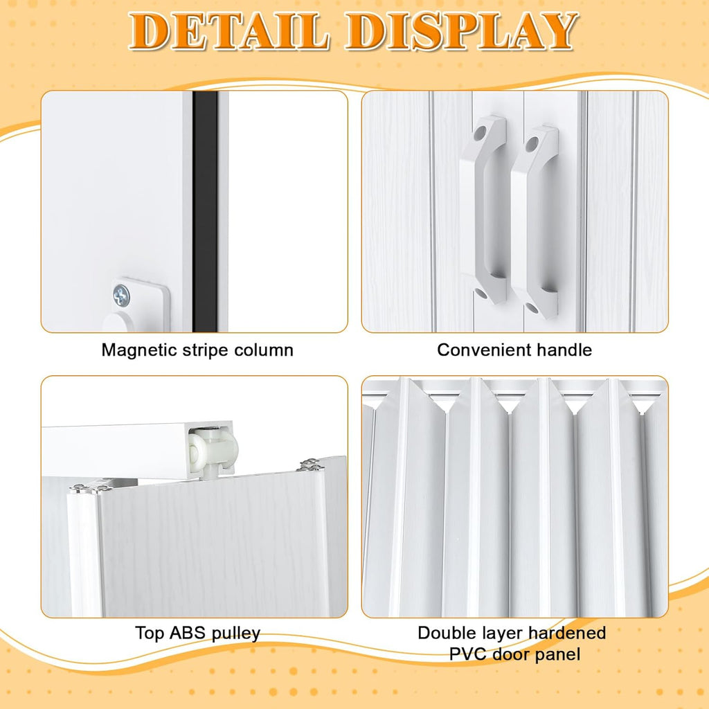 63×80“Concealed Sliding Barn-Style Accordion Door, White Hidden PVC Retractable Interior Partition Door, Enhanced Accordion Doors Set for the Living Room, Study, and Bathroom (Double 63"×80")