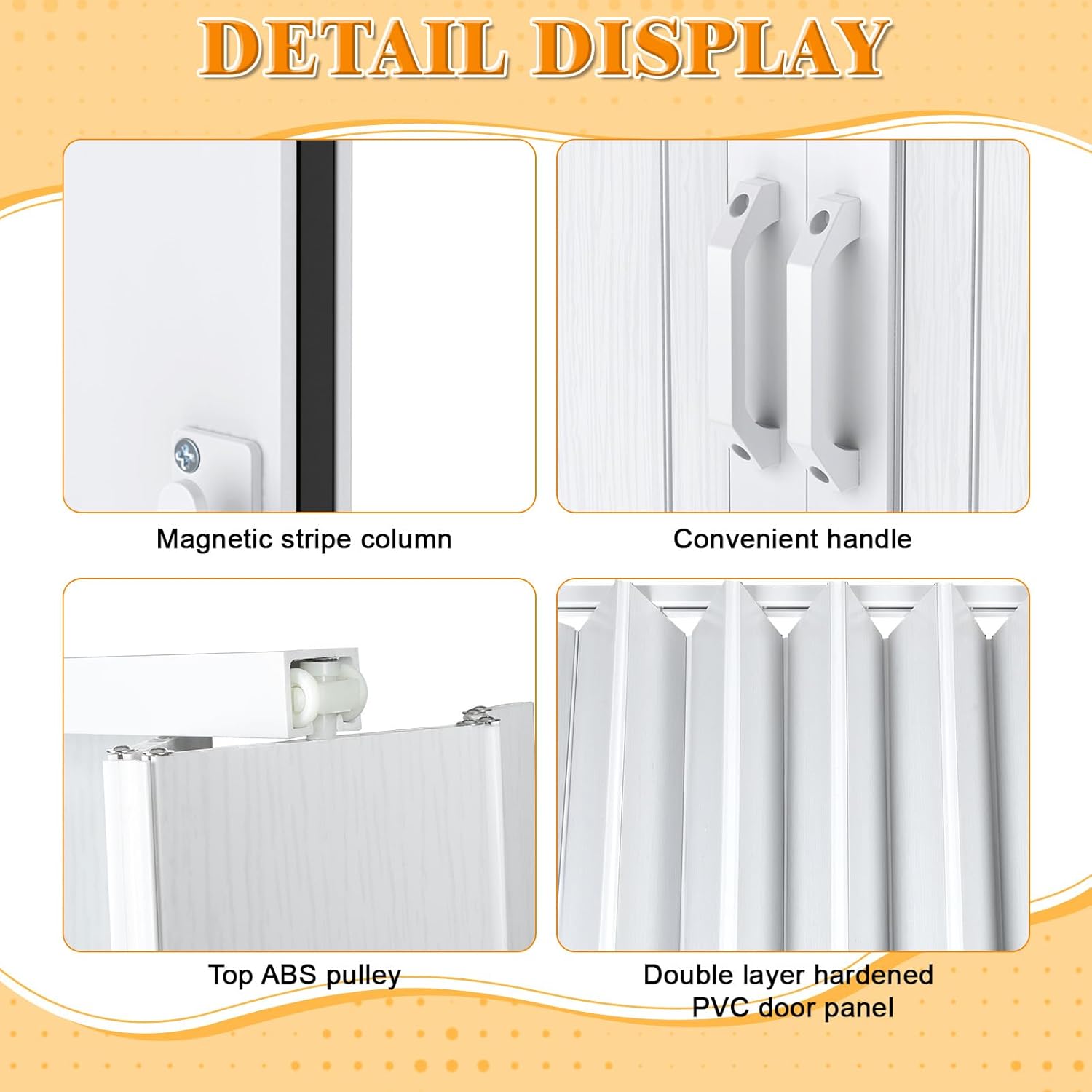 63×80“Concealed Sliding Barn-Style Accordion Door, White Hidden PVC Retractable Interior Partition Door, Enhanced Accordion Doors Set for the Living Room, Study, and Bathroom (Double 63"×80")