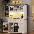 71" Farmhosue Pantry Cabinet with Charging Station, Tall Kitchen Pantry Storage Cabinet with Microwave Stand, Kitchen Hutch with Sliding Door, Pegboard, Wine & 3 Drawers, 47.3 inch