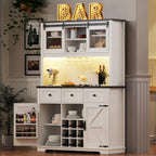 71" Farmhosue Pantry Cabinet with Charging Station, Tall Kitchen Pantry Storage Cabinet with Microwave Stand, Kitchen Hutch with Sliding Door, Pegboard, Wine & 3 Drawers, 47.3 inch