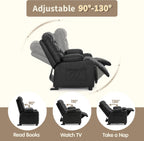 MCombo Big Kids Recliner for Ages 3+, Child Reclining Chair, Toddlers Recliner Sofa with Cup Holders (Faux Leather, Black)