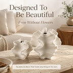 White Coral Vase Set of 2, Rustic Ceramic Flower Vase, Boho Farmhouse Coastal Charm Style, Decorative Pampas Vases for Home Living Room, Kitchen, Coffee Table, Bathroom, Shelf, Entryway & Fireplace