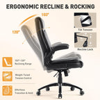 MALOL 300LBS PU Leather High-Back Executive Office Chairs, Heavy Duty Home Ergonomic Computer Chair Flip-Up Armrests & Reclining Backrest, Black