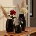 hjn Ceramic Vase Set of 3 Black Flower Vase for Home Decor, Modern Decorative Vase for Flowers/Ideal Shelf Decor/Table/Living Room/Kitchen/Office-Black