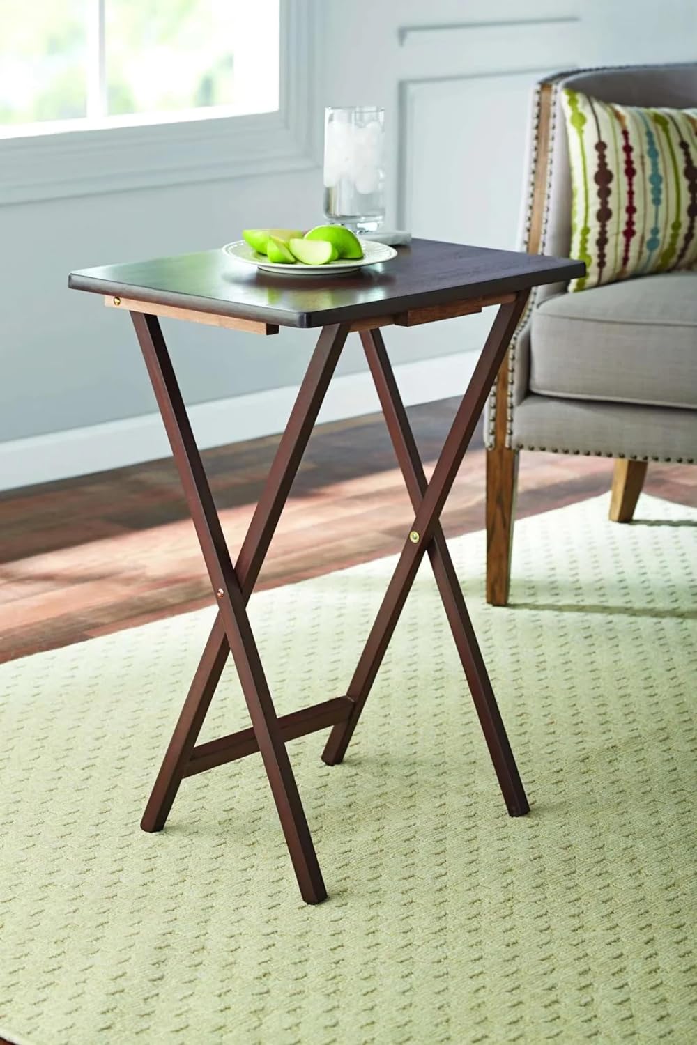 Folding TV Tray Table, Rubberwood, 19" L x 14.5" W x 26" H, Lightweight, Portable, for Meals, Snacks, and Laptops