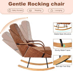 VECELO Rocking Chair Nursery, Over Size Leather Glider Rocker with High Backrest, Upholstered Removable Back, Brown