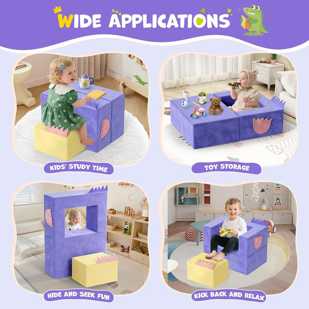 Lischwert Kids Couch, 3-in-1 Modular Kids Play Couch, Child Sofa for Girls Boys, Toddler Sectional Sofa Convertible Foam Toys for Baby Indoor Outdoor