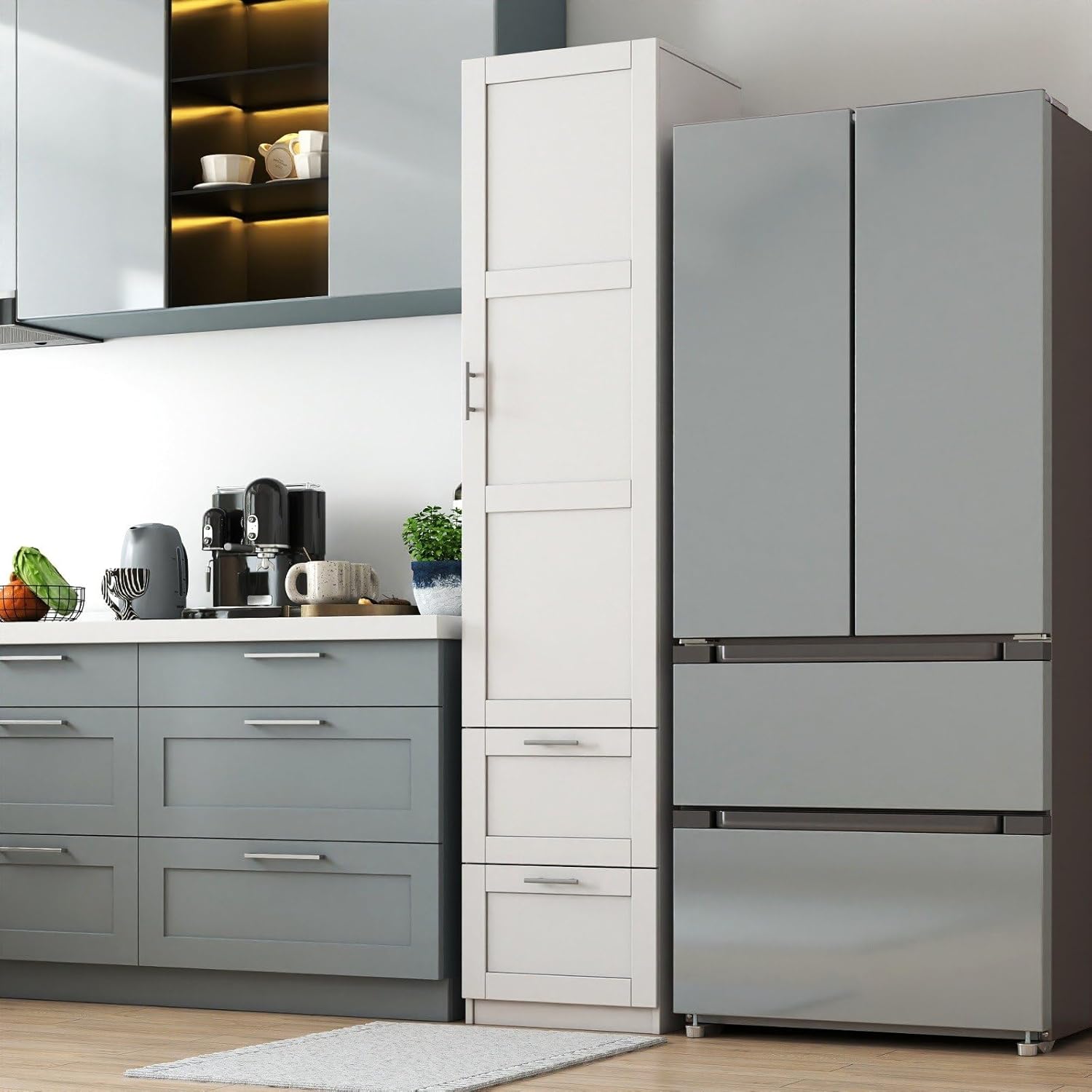 White Pantry Cabinet with Door and 2 Drawers, 70.87" Tall Freestanding Kitchen Storage Cabinet with Adjustable Shelves for Kitchen, Dining Room, Living Room