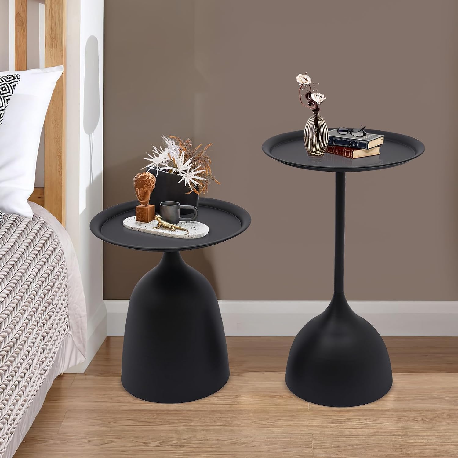 Modern Round Side Table Set of 2, 11 Inch End Table Set, Nesting Round Tables, Round Coffee Table, Minimalist Accent Tables for for The Living Room, Bedroom, Balcony (Matte Black)
