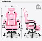 N-GEN GAMING Video Gaming Chair with Footrest Lumbar Support for Home Office High Back Recliner Height Adjustable Ergonomic Comfy Leather Computer Desk Chair (Leather Pink)