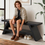 2-Tier Shoe Bench,Entryway Shoe Storage Bench,Modern Narrow Bench for Entryway, Kitchen, Bedroom, Dining（Black）