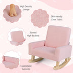 MAT EXPERT Kids Sofa, Upholstered Toddler Rocking Chair w/Solid Wood Base, Linen Fabric & Anti-Tip Device, Comfy Children Furniture, Armchair for Nursery Playroom Preschool, Boys & Girls Gift (Pink)