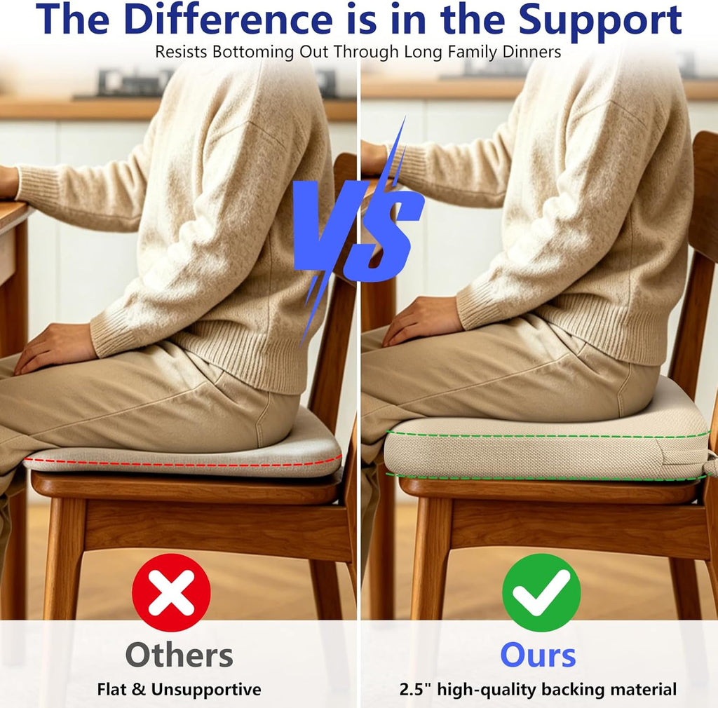 2.5" ThickChair Cushions for Dining Chairs Set of 4, D-Shaped Seat Cushions with Removable Washable Cover and Ties, Non-Slip Chair Pads for Kitchen, Indoor Dining Room, Patio Chairs (Beige)