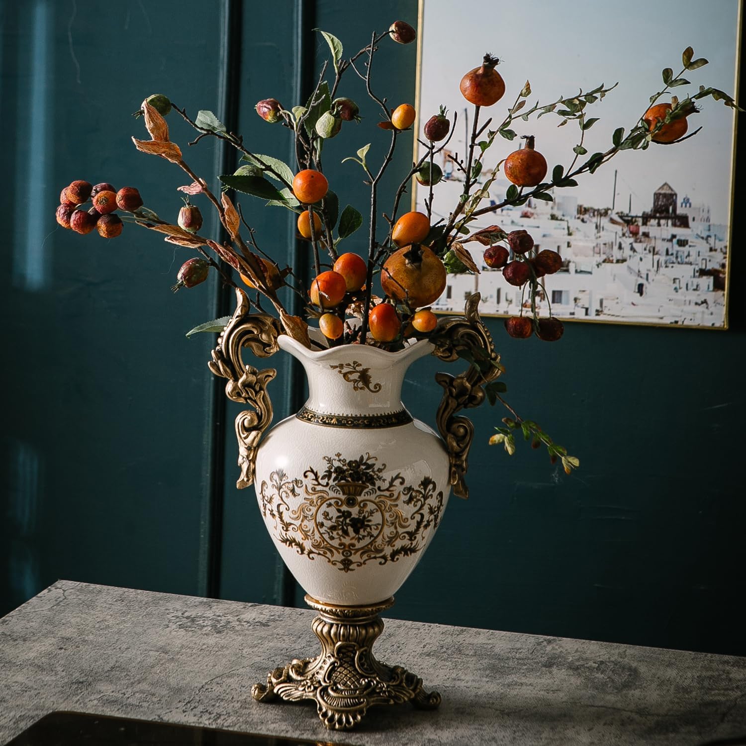 Magcolor Tall Table Modern Vase,Large Ceramic Flower Vases for Shelf Home Decor,Creative Classic White Vase 16.5 inch,Sophisticated Vessel for Decorative Branches and Dried Flower.