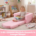 Novabright Kids Chair or Couch for Toddler, 2-in-1 Soft Foldable Couch, Comfy Toddler Chair, Convertible Sofa to Lounger, Gifts for Kids Girl Boys for Birthday, Children's Day (Strawberry)