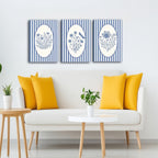 3pcs Blue Striped Floral Canvas Wall Art Minimalist Wildflower Silhouette Poster Print Rustic Farmhouse Decor For Bedroom Bathroom Living Room Office Kitchen Wall Deco( 12×18in Stretched Canvas on A Wooden Frame)