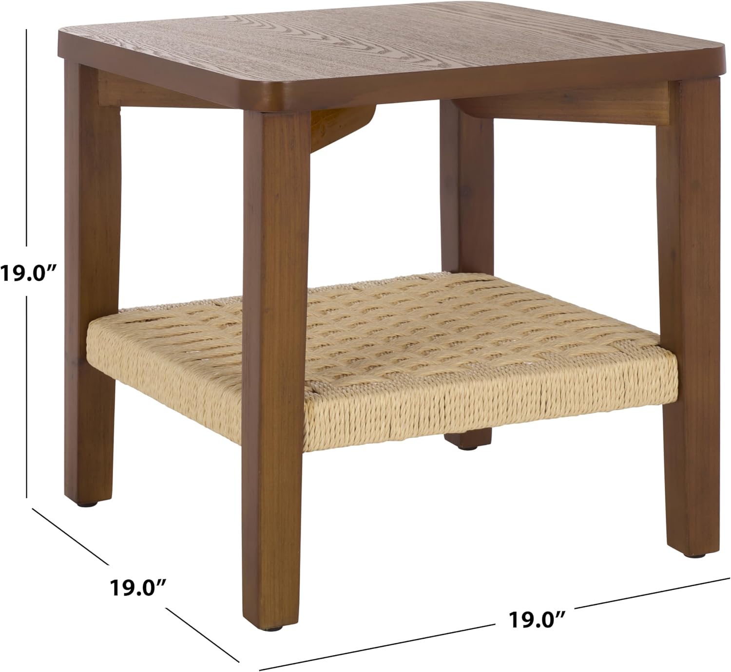SAFAVIEH Home Collection - Raki End Table, Walnut Brown Square Accent Side Table with Woven Shelf (ACC2312A)