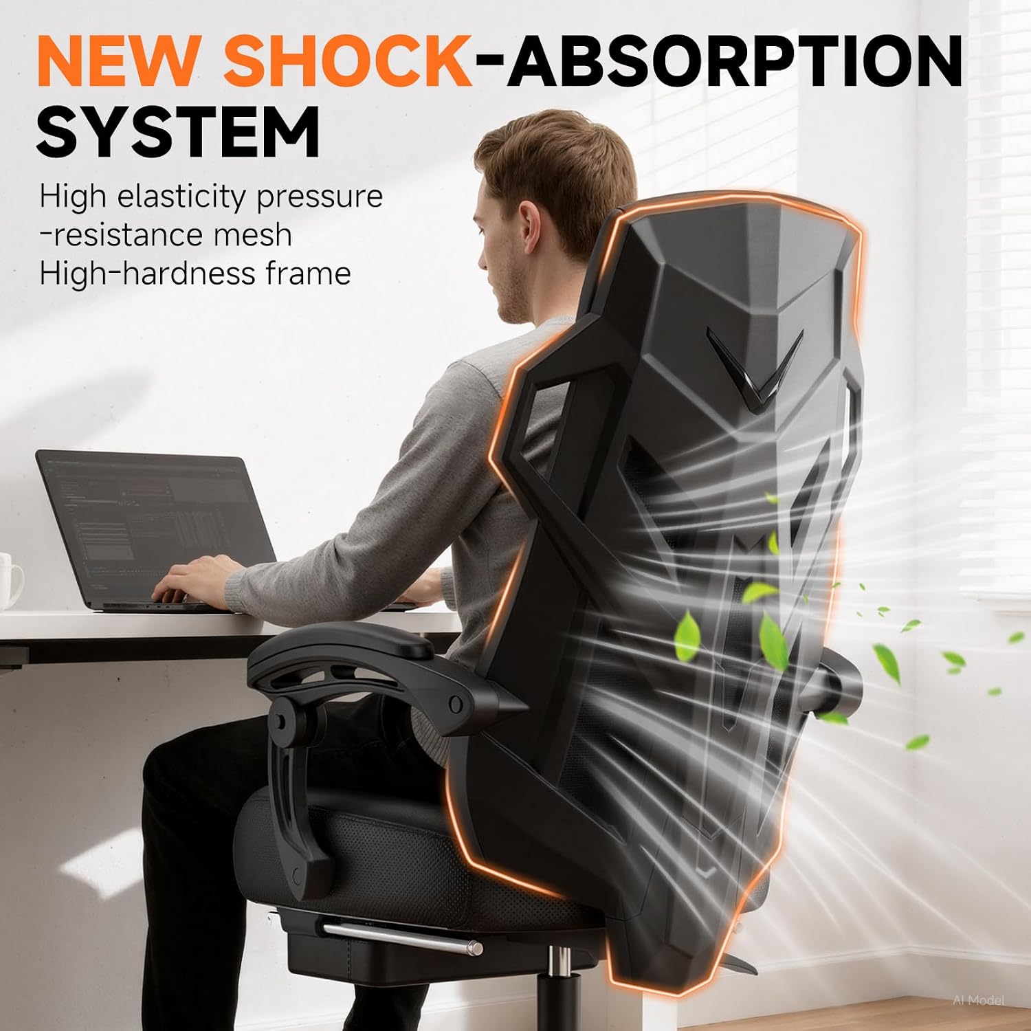 GTPLAYER Computer Chair with Adjustable Footrest, Ergonomic Gaming Chair with Headrest and Lumbar Support, Breathable Mesh Office Chair for Adults, High Back Reclining Desk Chair for Gaming and Office