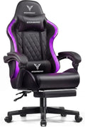 EXRACING Gaming Chair with Footrest Ergonomic High-Back PU Leather Computer Chair with RGB LED Lights Linkage Armrests Lumbar Support and Headrest 150°Reclining Diamond Quilted Office Chair for Adults
