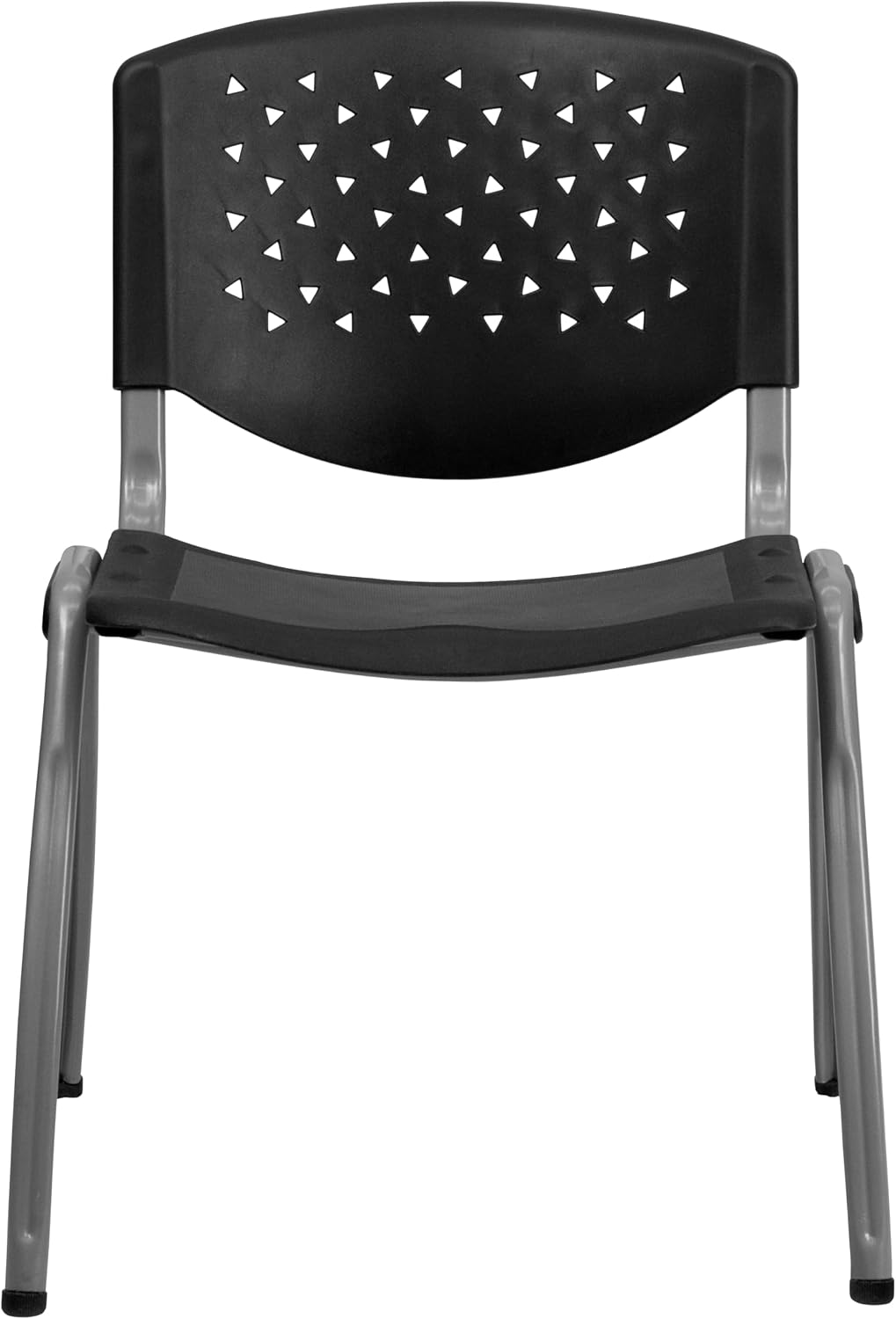 EMMA + OLIVER Home and Office Black Plastic Stack Chair with Perforated Back - Guest Chair