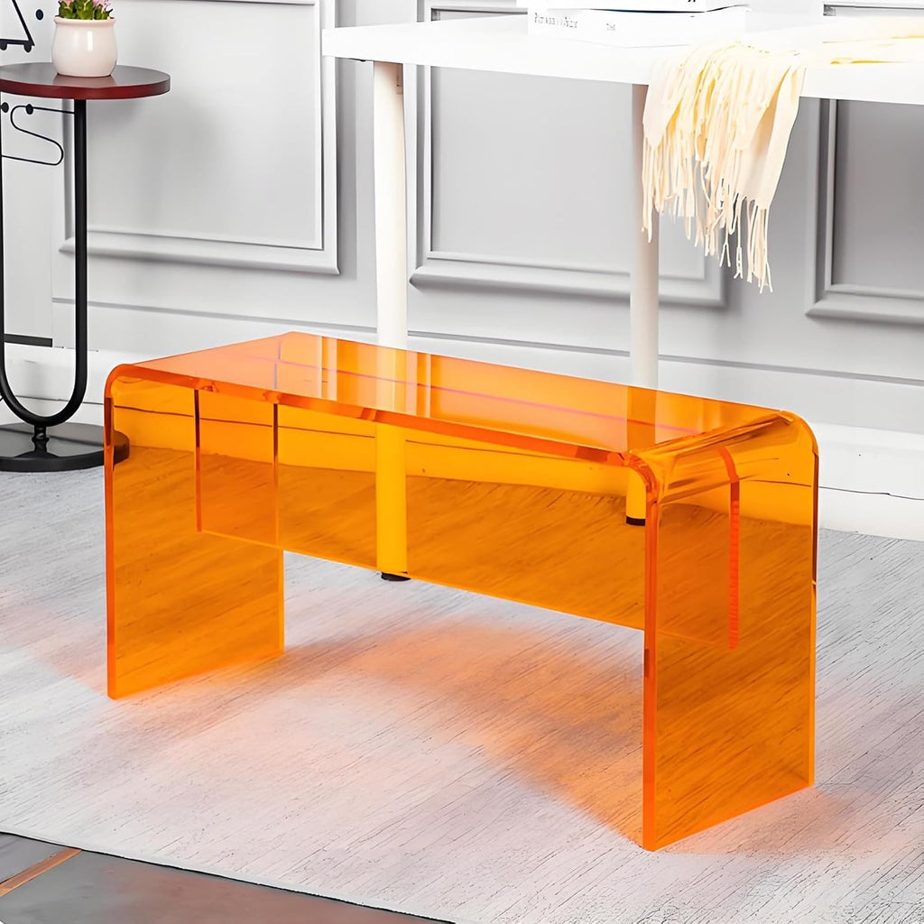 Acrylic Bench Backless, Modern Versatile Shoe Changing Stool, Bed End Stool, Backless Lounge Chair, Chair Shoes for Living Room, Bedroom, Entryway (Gray, 23.62 * 11.81 * 15.75in)