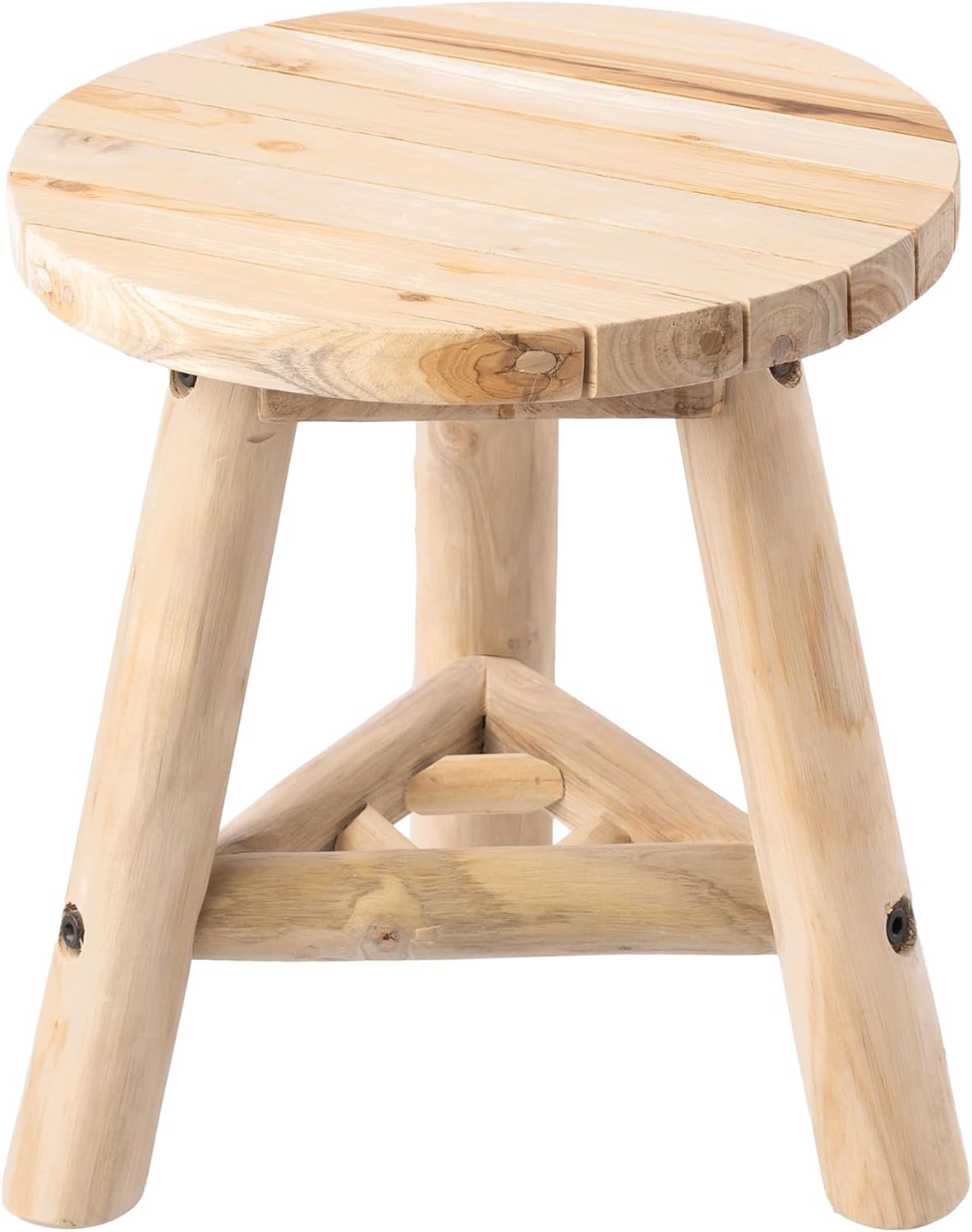 JONATHAN Y Finesse Handcrafted Solid Teak Wood Accent Stool, 14" Rustic Round Backless Step Stool for Living Room, Natural Bleach Finish Side Table, Holds up to 275 lbs STL3008A