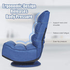 FANTASK 360 Degree Swivel Floor Chair, Folding Floor Sofa w/ 5 Adjustable Positions & Backrest, Lazy Lounge Chair for Relaxing Reading Gaming TV Watching (Navy Blue)