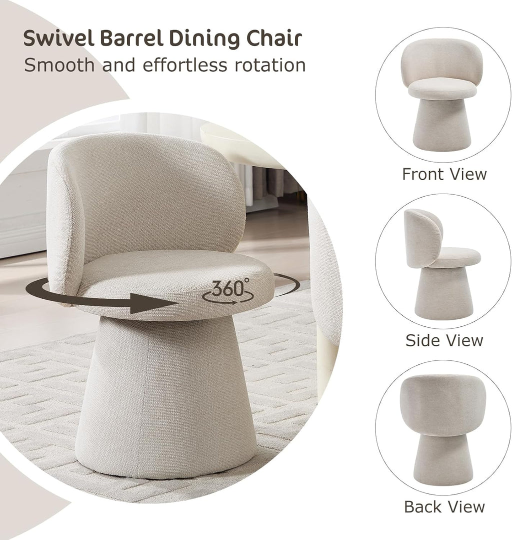 Swivel Dining Chair Set of 1, Modern Chenille Upholstered Boucle Swivel Barrel Chair, Comfy Fabric Accent Side Chairs for Kitchen Dining Living Vanity Room Bedroom, Beige