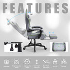Dowinx Gaming Chair with Pocket Spring Cushion, Computer Office Game Chair, Linkage Armrests and Footrest, High Back Ergonomic Computer Chair with Lumbar Support Task Chair with Footrest(Grey Green)