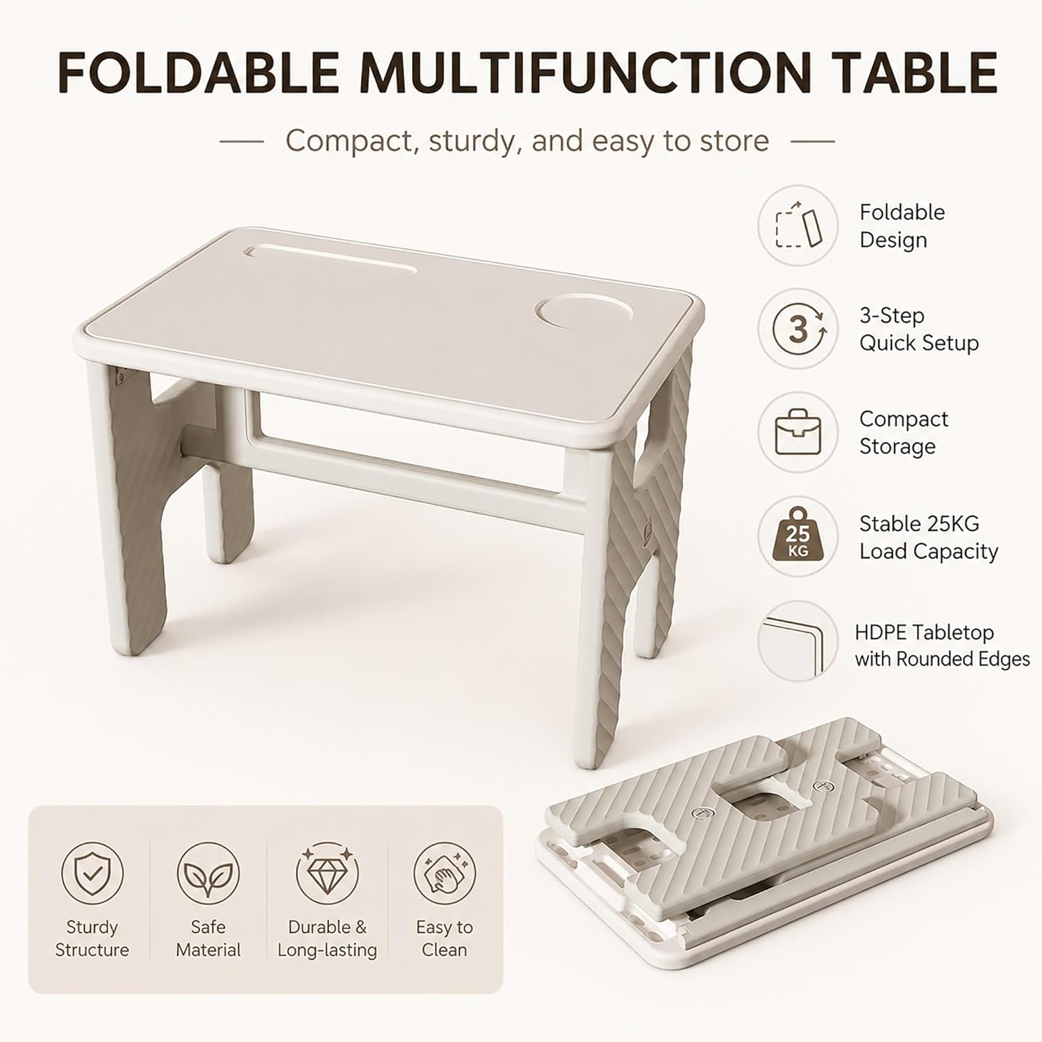 UNICOO Kids Folding Table, Toddler Activity Table for Study, Snack, Art Craft and Play, Portable Plastic Children's Table for Small Spaces, Home and Playroom