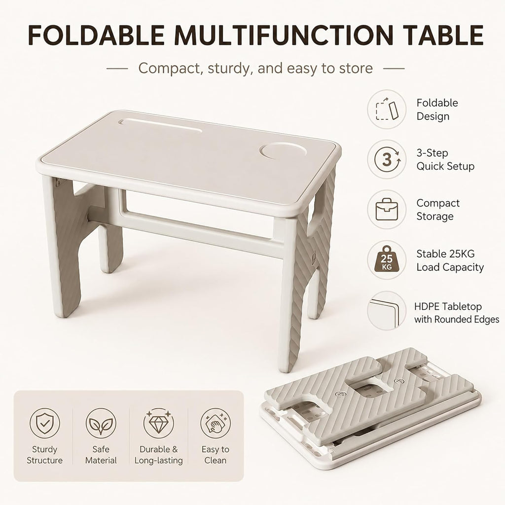 UNICOO Kids Folding Table, Toddler Activity Table for Study, Snack, Art Craft and Play, Portable Plastic Children's Table for Small Spaces, Home and Playroom