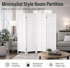 4 Panel Room Divider Folding Privacy Screen, 66.92″ Tall Solid Paulownia Wood Room Partition with 360° Hinges, Freestanding Wall Divider for Room Separation, Home, Bedroom, Office (White)