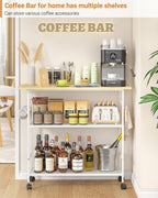 Kitchen Island with 3 Shelves, Rolling Kitchen Cart with 6 Hooks and Protective Shelf, Microwave Stand on Lockable Wheels, Bakers Rack Coffee Bar for Dining, Living Room, Outdoor, Metal Frame, White