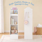 Curipeer Kids Dress Up Storage with Mirror, Bookshelf & Toy Storage, Scalloped Design Princess Closet for Little Girls, Kids Dress Up Rack, Open Hanging Armoire Wardrobe for Bedroom, Playroom, White