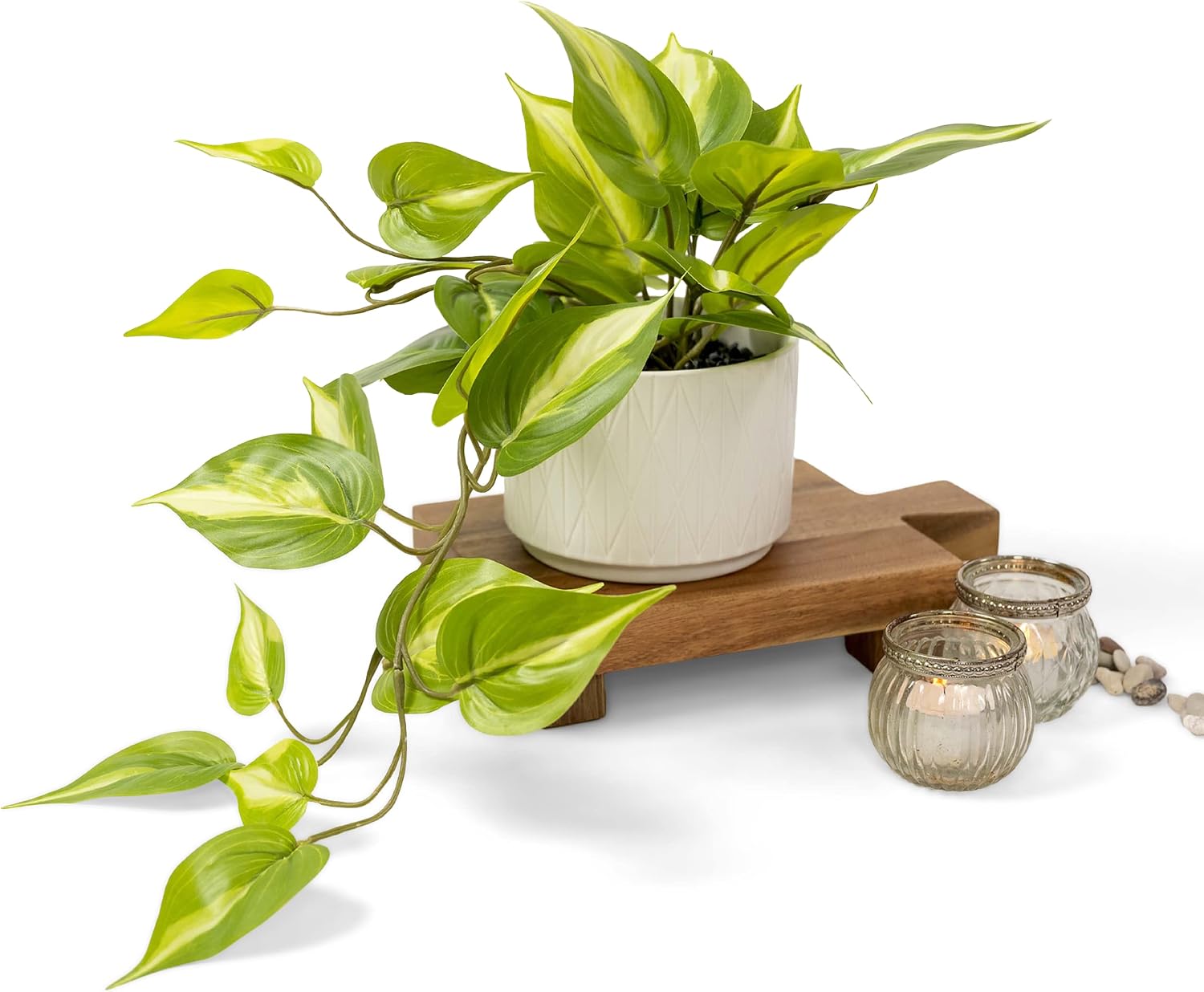 Kurrajong Farmhouse Light Green Fake pothos Plant | Fake Plant for Shelf Decor | Artificial Trailing Ivy Plant with 5" Wide Ceramic Pot | Faux pothos | Feaux Pothos