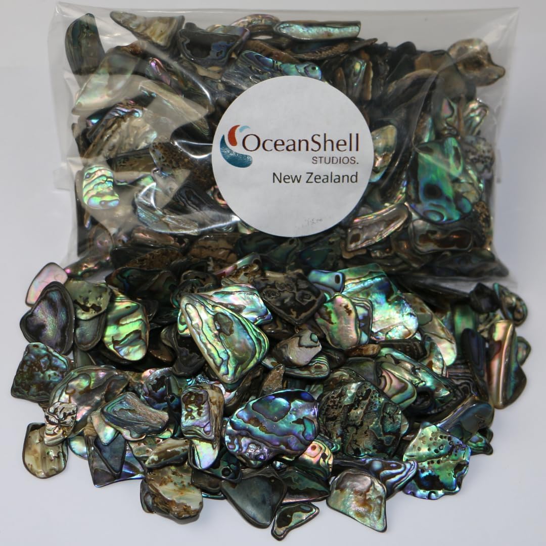 Abalone (Pāua) Shell Pieces-7.05oz Pack-for Crafts, Jewelry Making, Resin Art, Inlay, Home Decorations, Fishtank Supplies, DIY Projects - Satin,Fines- .19"-.59"- 7.05oz (200grams)
