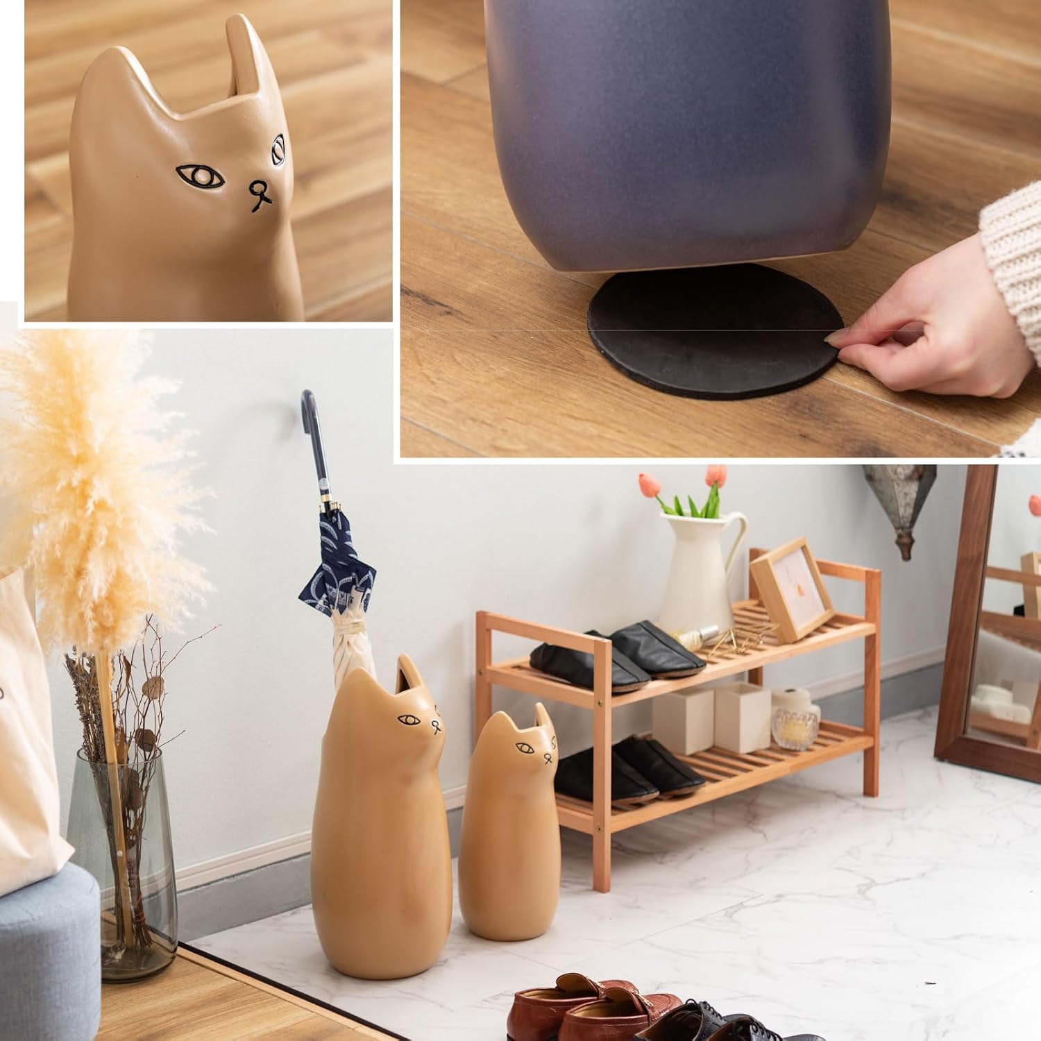 PaletteLife Cat Umbrella Stand, Medium Ceramic Umbrella Holder for Entryway, Cute Scandinavian Decorative Umbrella Rack, Black