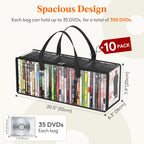 Lifewit DVD Storage Bags 10 Pack, Clear PVC DVD Case Holder with Handles, Front Window Zipper Design, Stackable Media Organizer for Blu Ray Disc, Movie Cases, VHS Box, Hold 350 Pcs DVDs (35 Each)