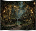 xyeey Gothic Fantasy Enchanted Forest Tapestry Mystical Waterfall Painting Wall Hanging Decor Fairy Lights Nature Landscape Art Vintage Tapestries for Living Room Gallery Wall Decor white60x80inch