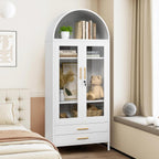 Holiwei Metal Storage Cabinet, 73" Arched Kitchen Pantry Organizer with 2 Drawers & 2 Adjustable Shelves, Freestanding Display Cabinet for Living Room