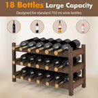 Giantex Bamboo Wine Rack, 3-Tier 18 Bottle Wine Storage Cabinet Shelf, Small Bottle Organizer Freestanding Counter, Countertop Wine Rack for Kitchen, Bar, Pantry & Wine Cellar, Coffee