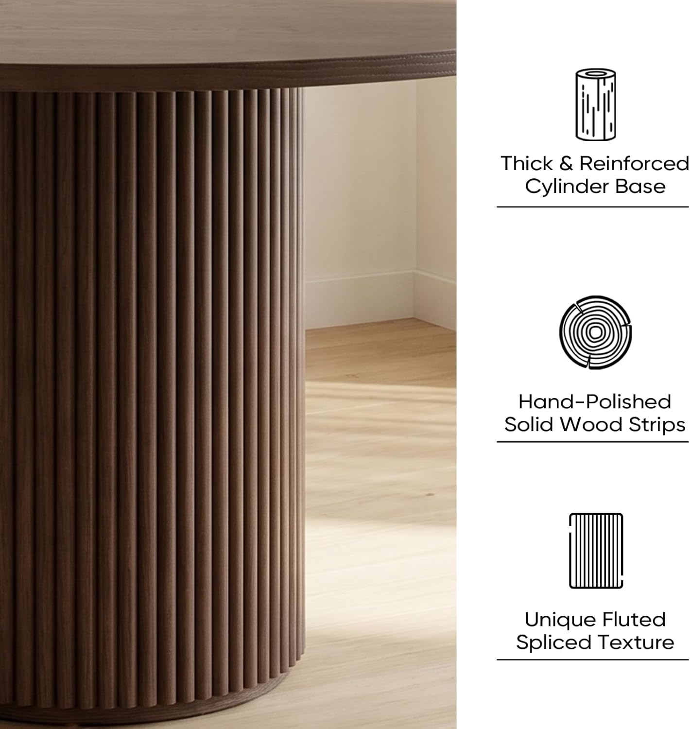 Comfy to go 40 inch Round Dining Table, Pedestal Dining Table with Concrete Core, Thick & Reinforced, Supports up to 300 lbs, Solid Wood Strips, Seats 4 People – Walnut