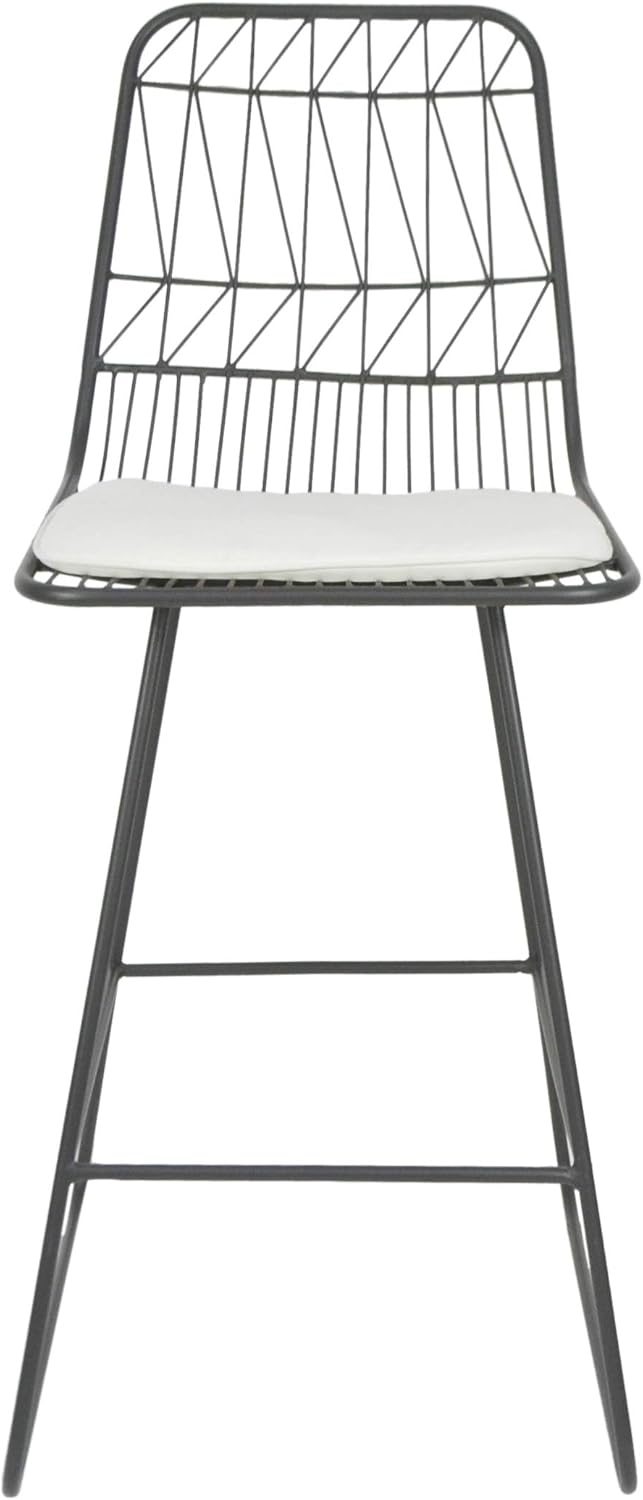 GDFStudio Christopher Knight Home Lilith Counter Stools, 26" Seats, Modern, Geometric, Gray Iron Frames with Ivory Cushion (Set of 2)